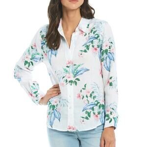Tommy Bahama 100%‎ Linen Flora Frond Long Sleeve Shirt Women XL